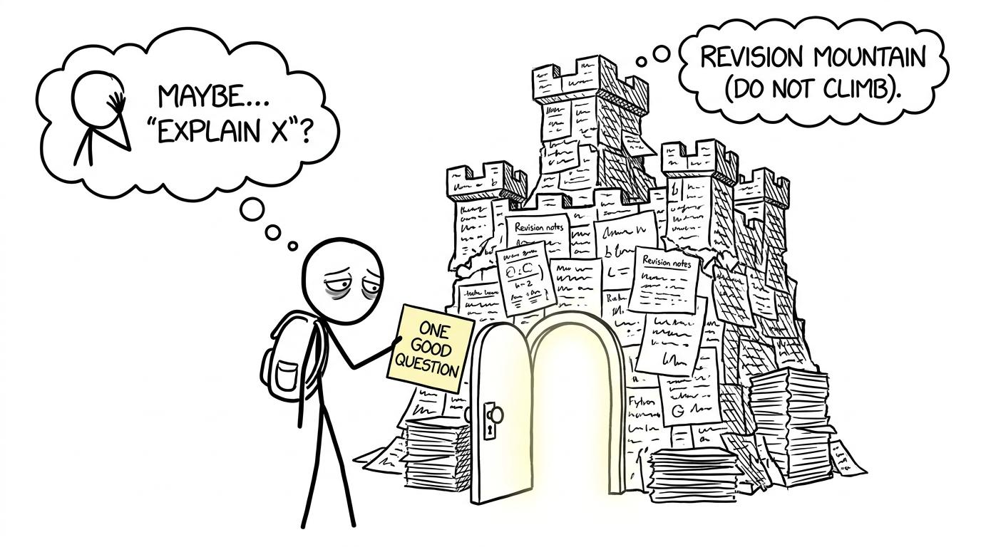 A student finds that one good question opens a door through a castle of revision notes