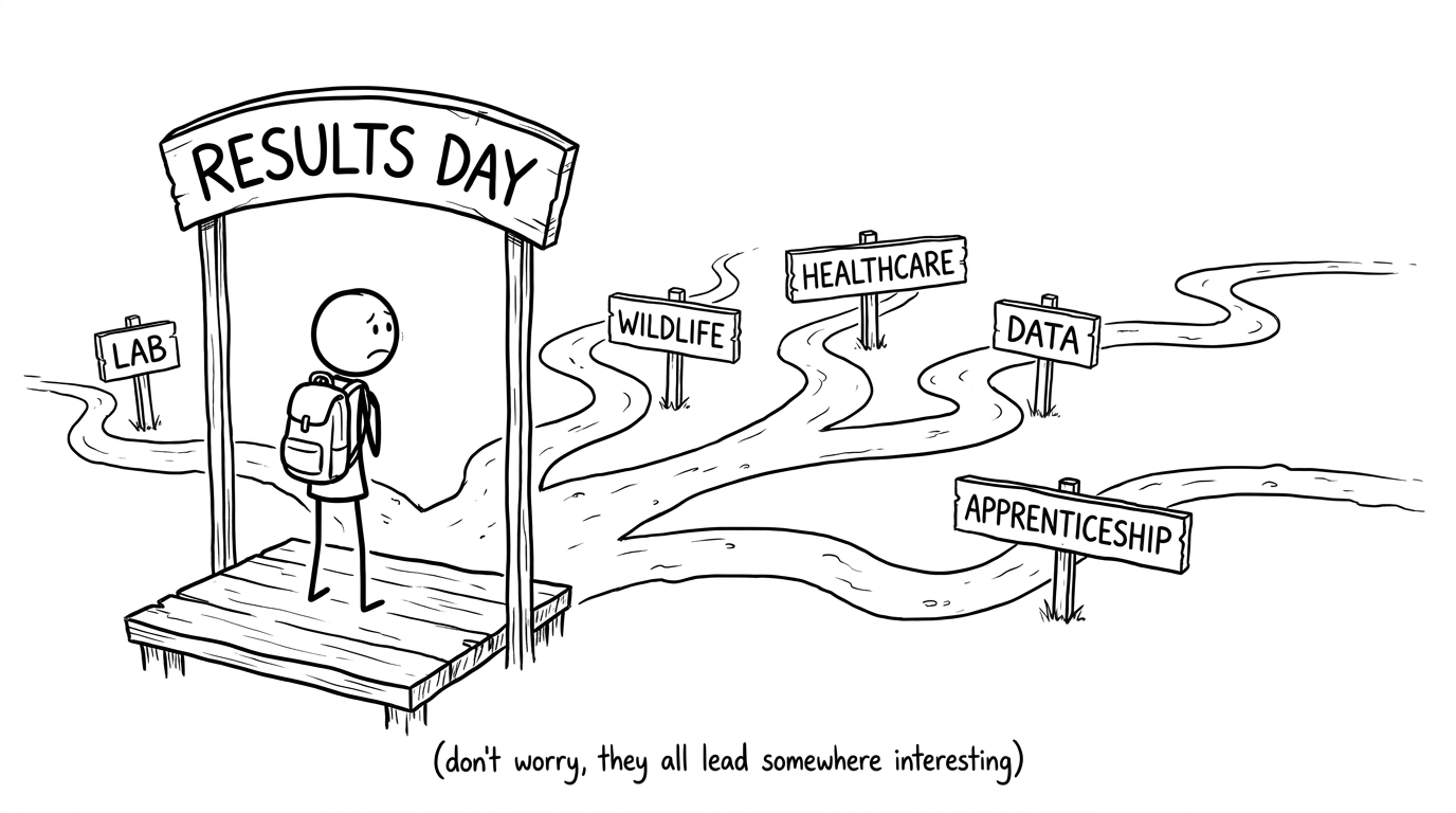 A student discovers that results day has several possible routes