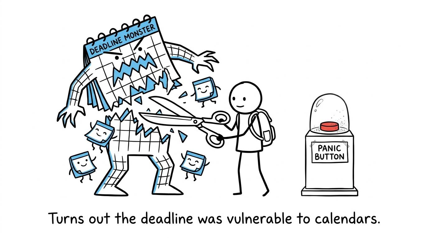 A student defeats a calendar monster by turning it into small tasks