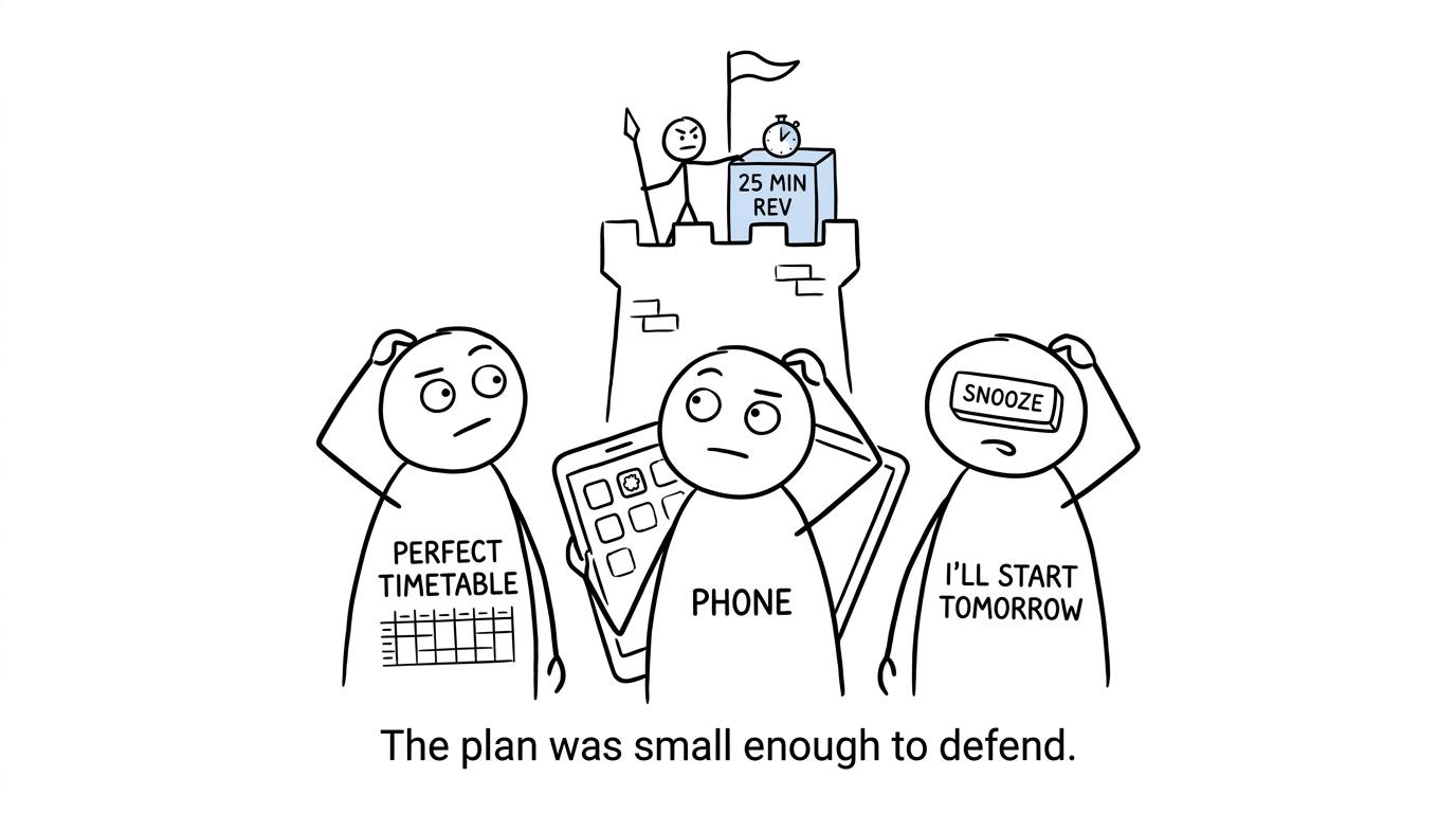 A student protects a small revision block from distractions
