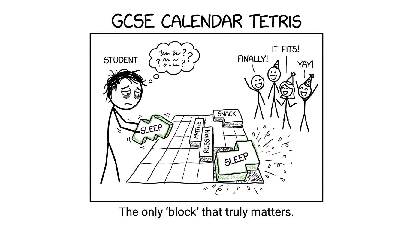 A student wins calendar Tetris by making room for Russian, maths, sleep and a snack