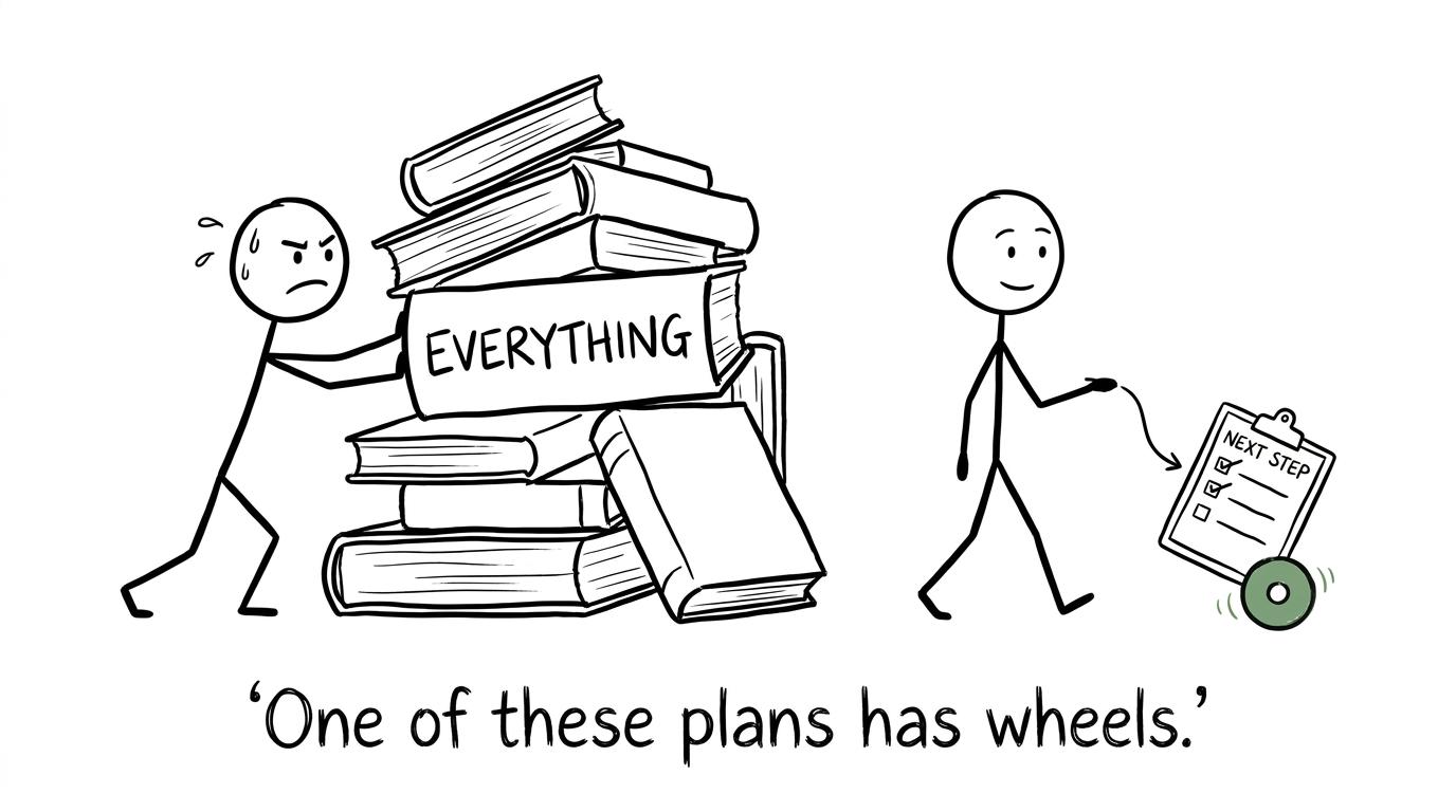 One student carrying an impossible revision pile while another uses a focused checklist