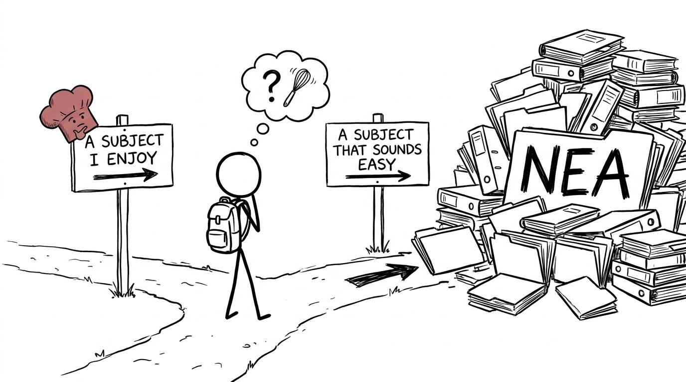 A student discovers that the apparently easy GCSE option leads towards a pile of NEA folders