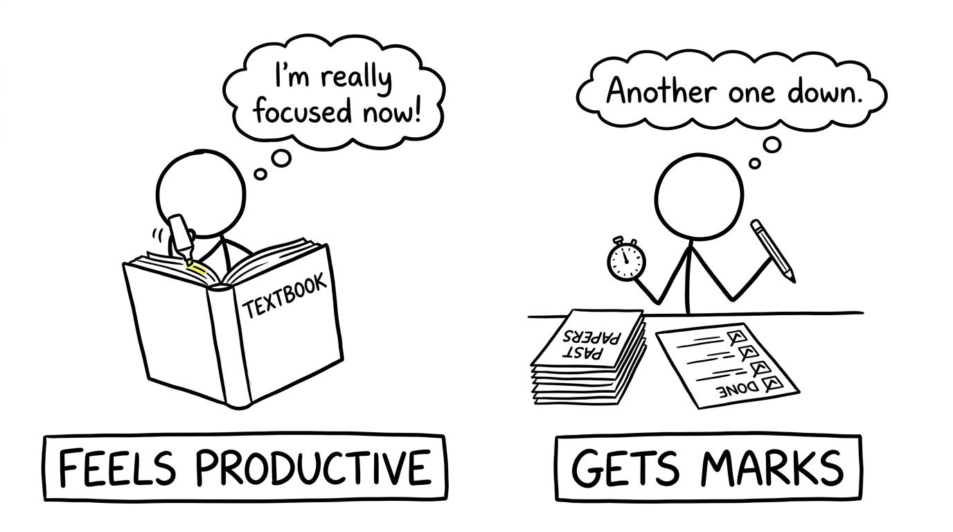 Feels productive vs gets marks: highlighting vs past paper practice