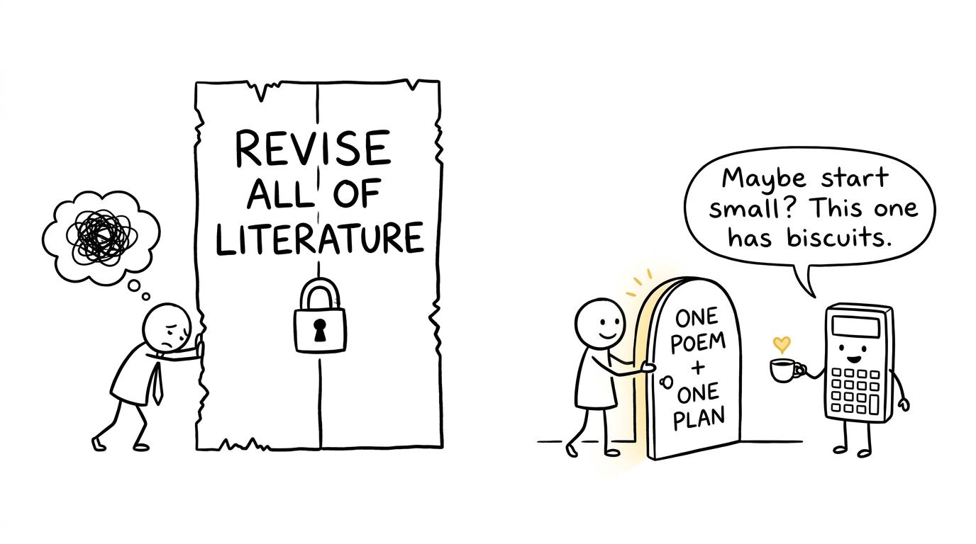 A huge revise-everything door beside a manageable one-poem-and-one-plan door