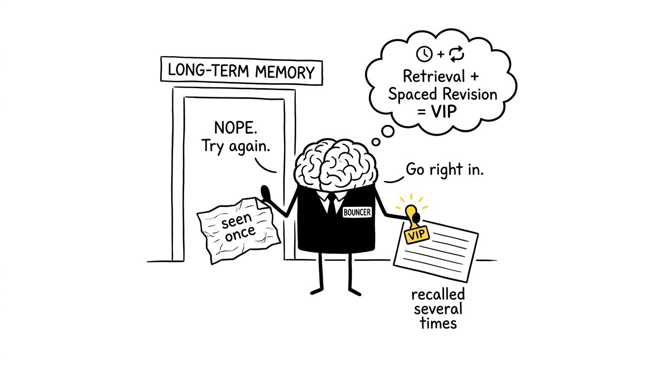 A brain bouncer allowing repeatedly recalled flashcards into memory