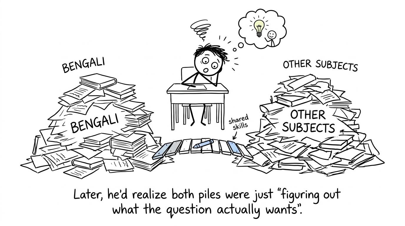 A student discovers a shared-skills bridge between two revision piles