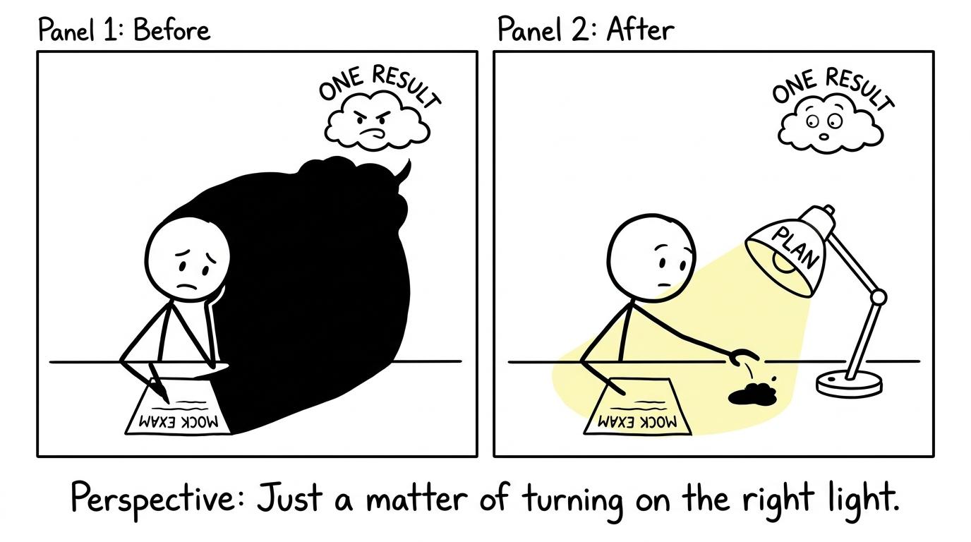 A mock result casts a large shadow until a student switches on a lamp labelled plan