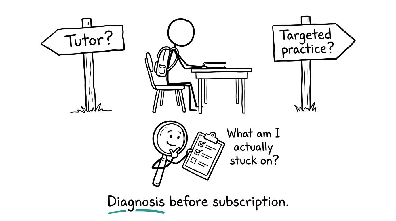 A student deciding between a tutor and targeted practice