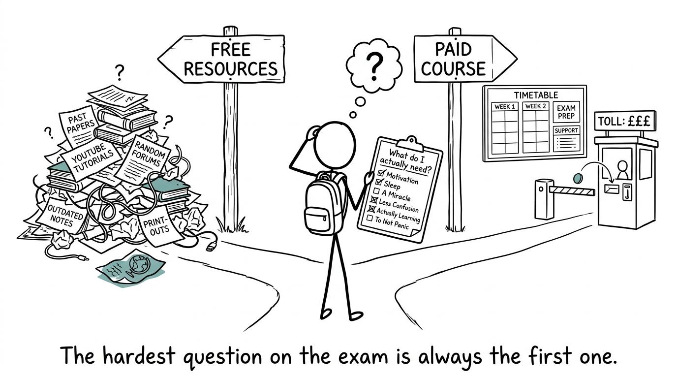 A GCSE student choosing between free resources and a paid course