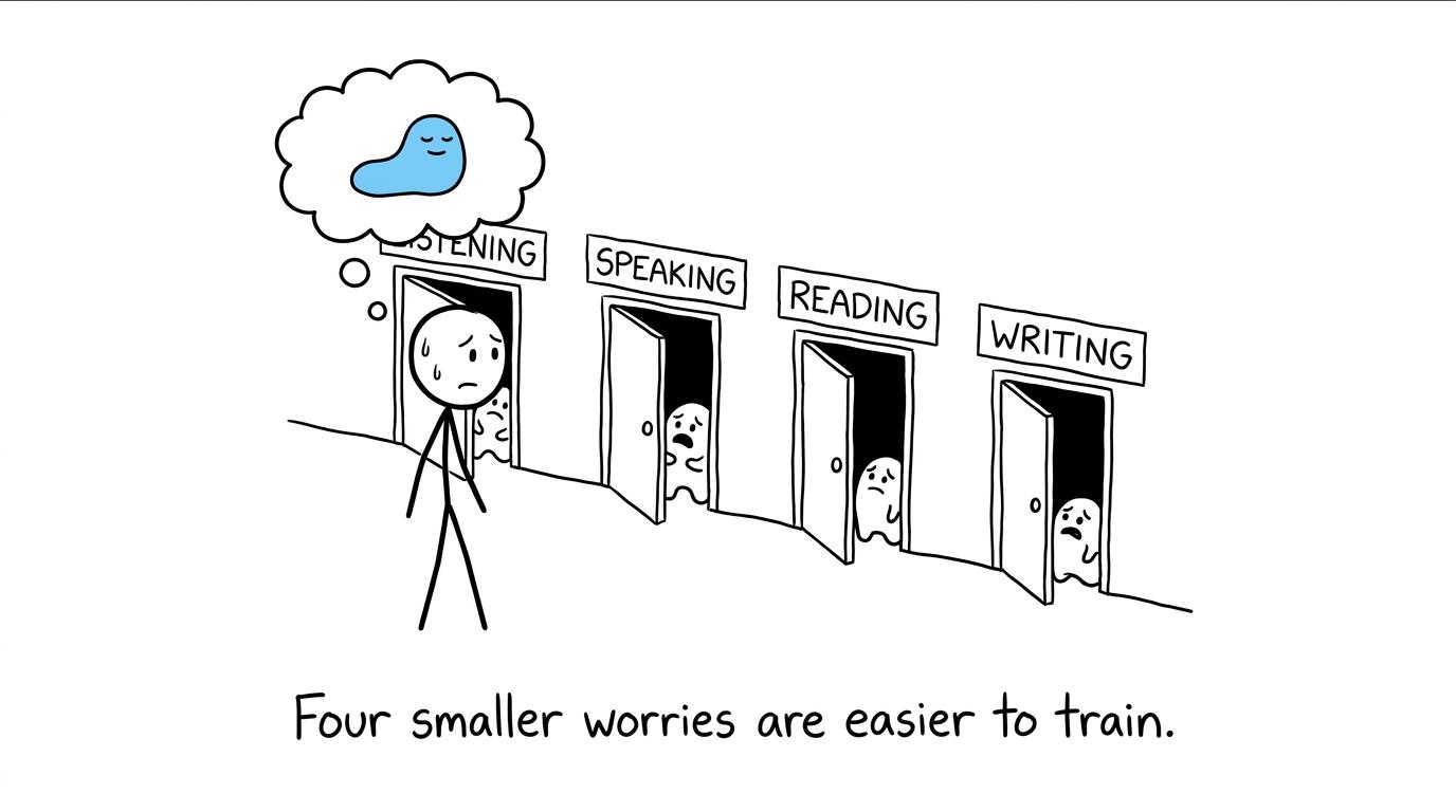 A student discovers that four smaller exam worries are easier to train than one giant worry