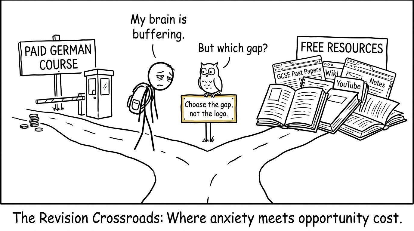 A student choosing between paid courses and free revision resources