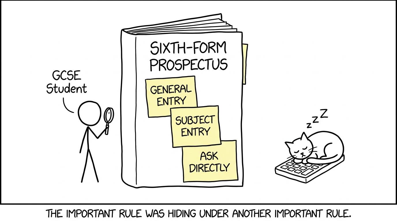 A student searching a prospectus for the important rule