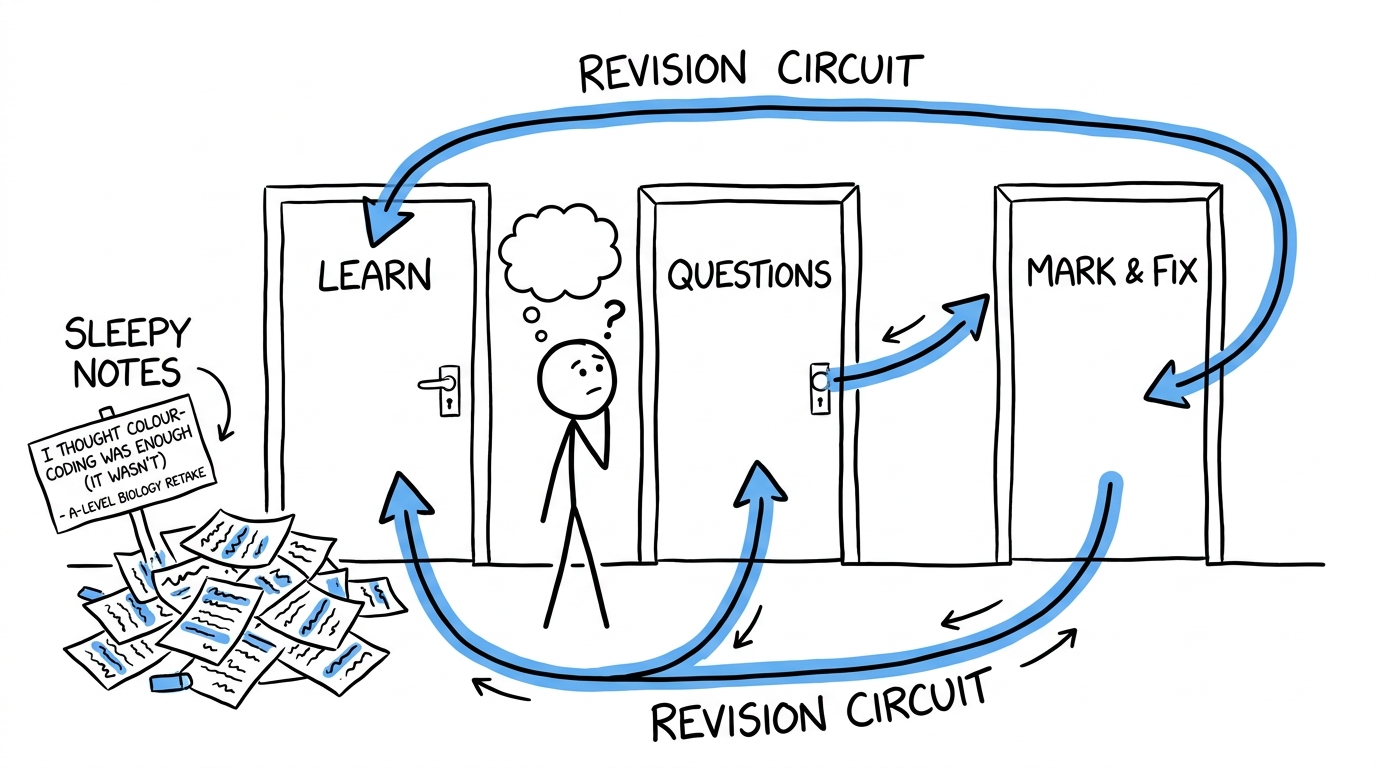 A revision circuit of learning, questions and correction