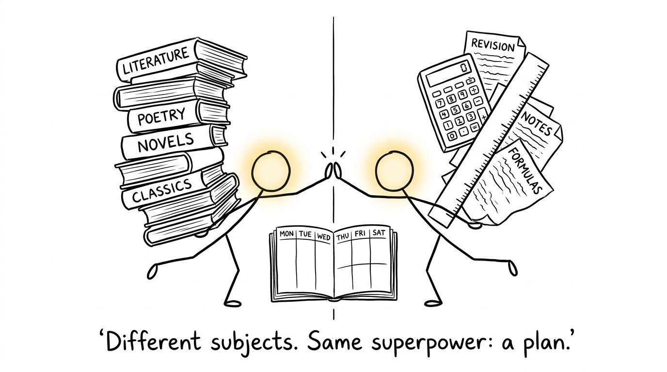 A literature student and maths student share the superpower of a weekly plan