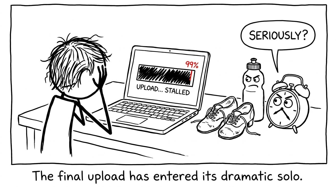A dramatic final upload progress bar at night