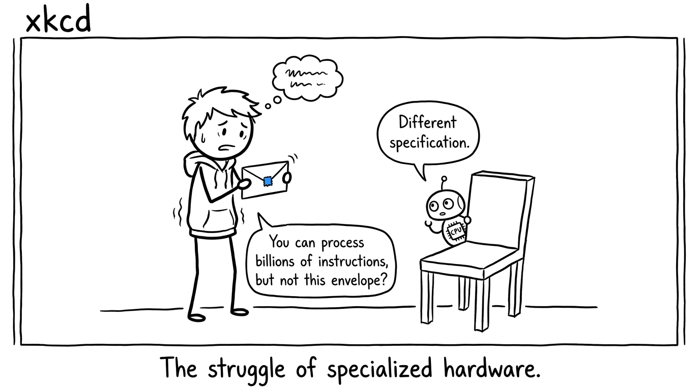 A nervous student asks a tiny CPU robot to process a results envelope