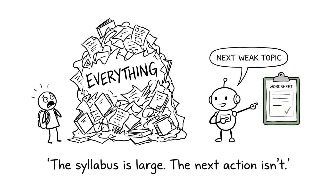 A student chooses the next weak topic instead of fighting the whole syllabus