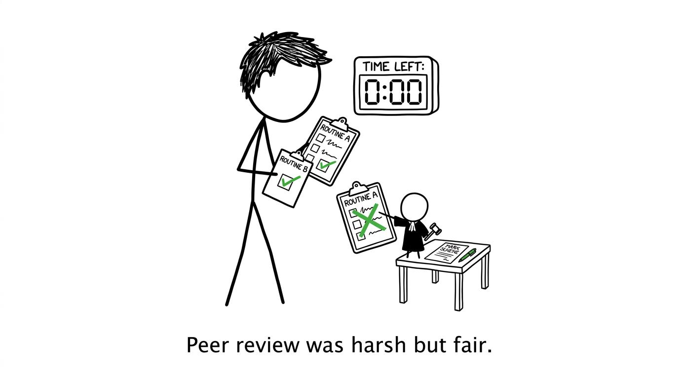 A student runs a stern but fair experiment on two revision routines