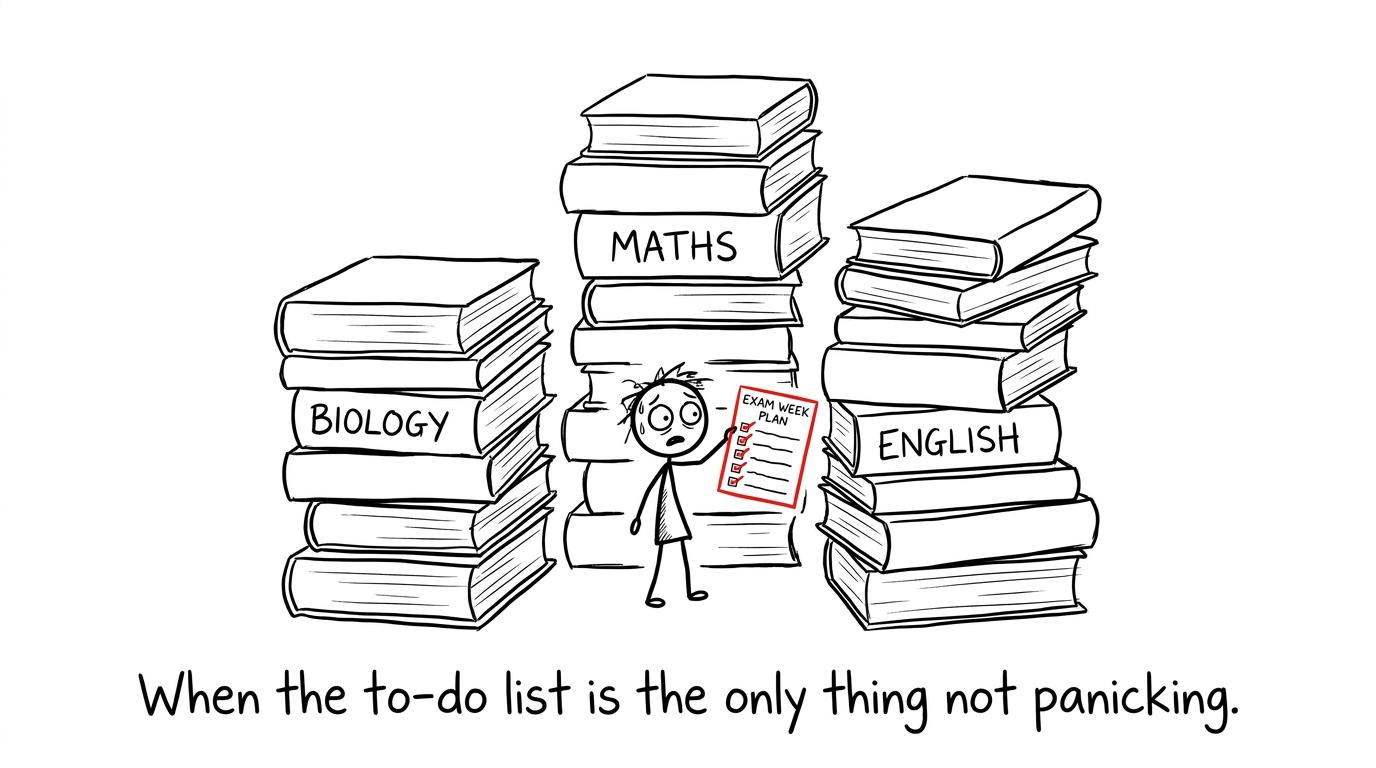 A stick-figure student using a checklist like a shield
