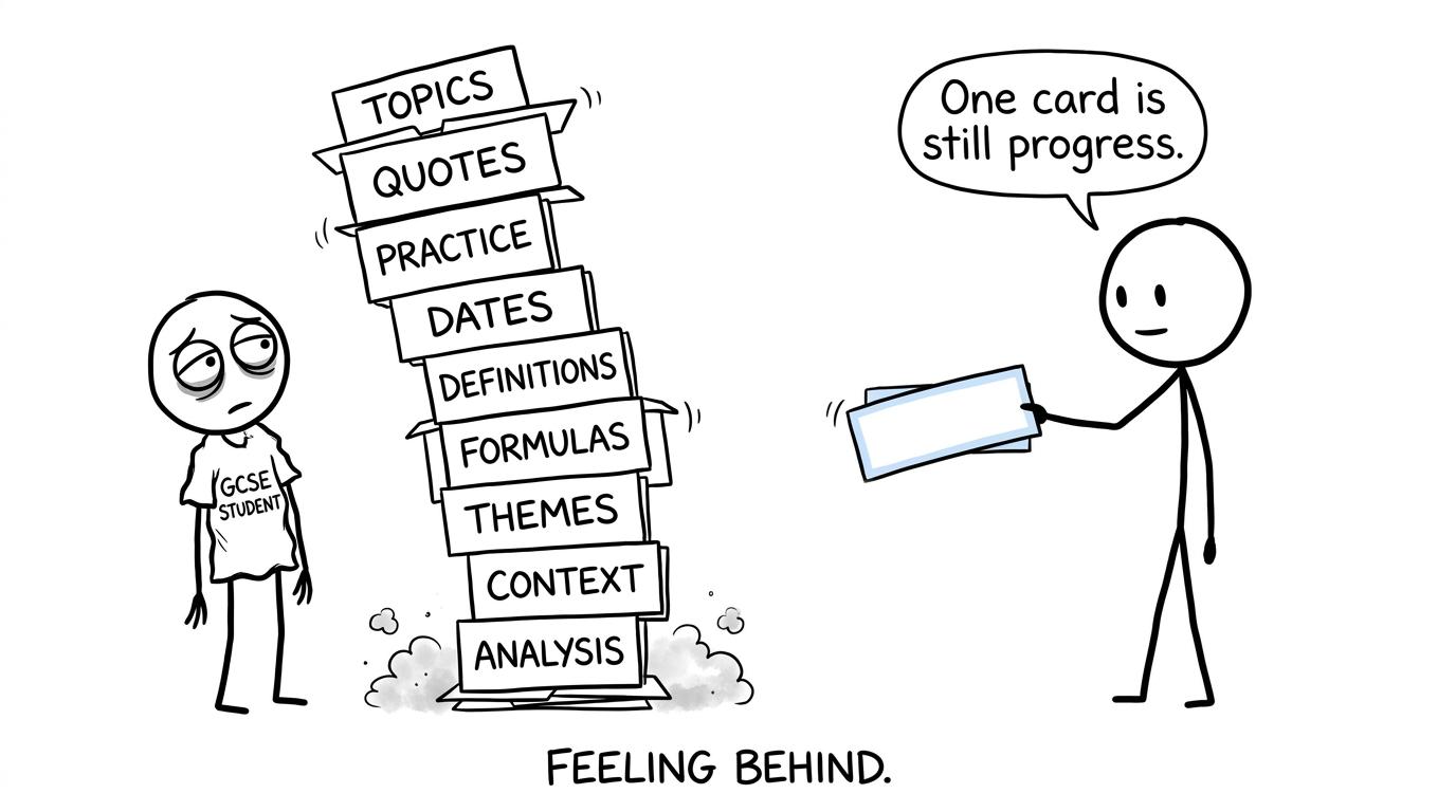 A student discovers that removing one revision card still counts as progress