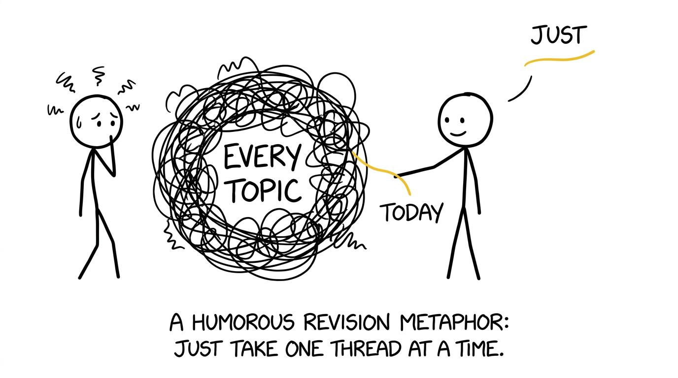 A calm student pulls today's task from the giant tangle of every topic