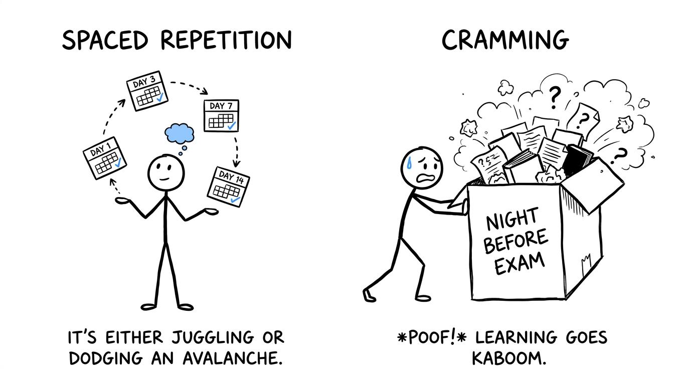 Spaced repetition vs cramming exploding the night before
