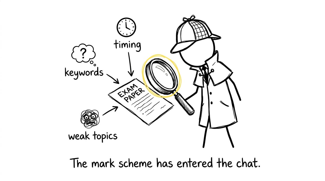 A revision detective investigates clues left by a mark scheme