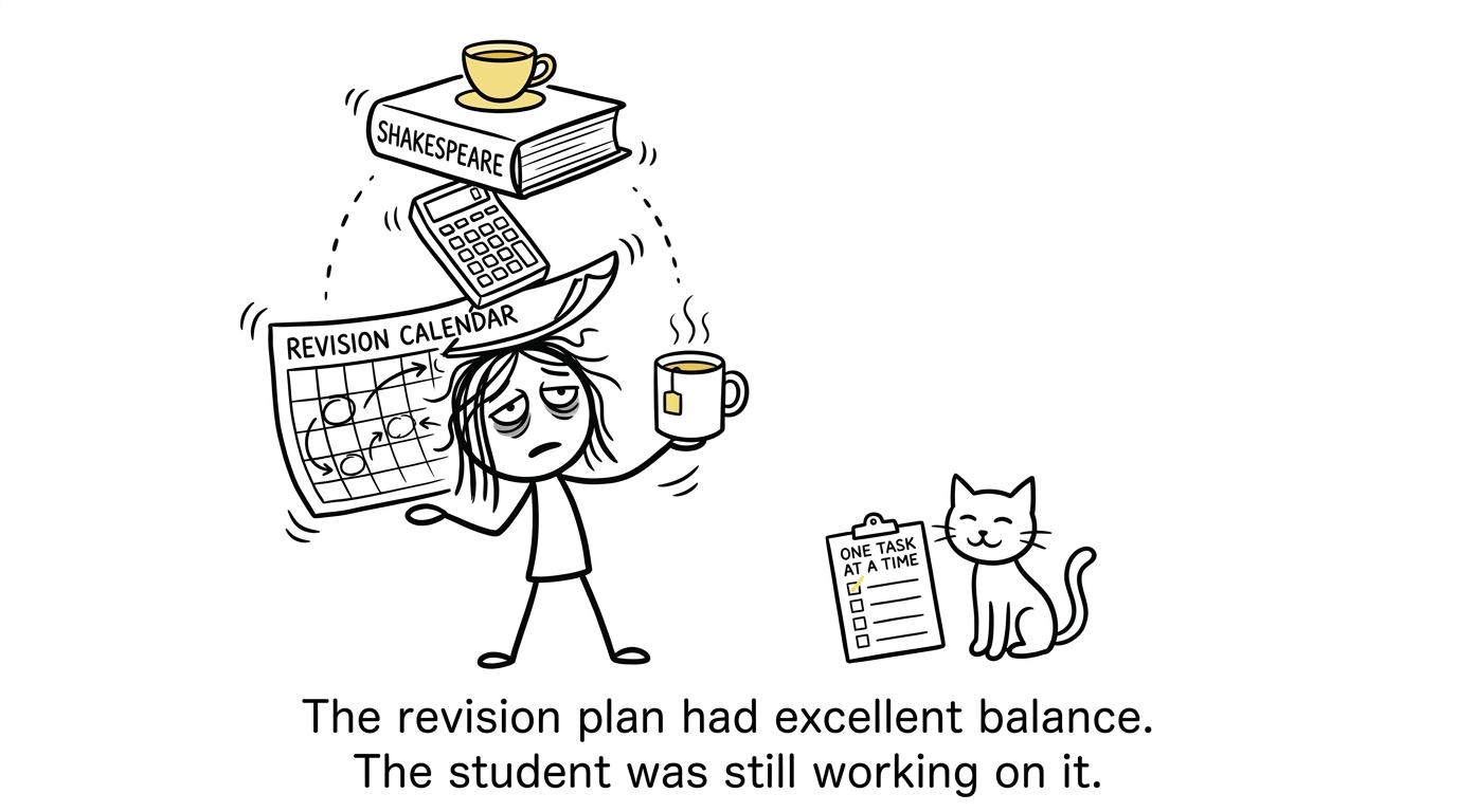 A student balancing English Literature and Maths revision