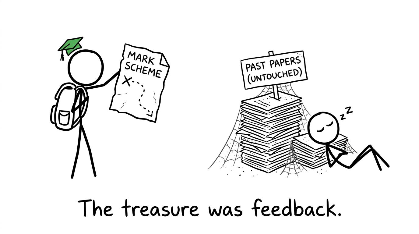 A student finds that the real treasure in a past paper is feedback