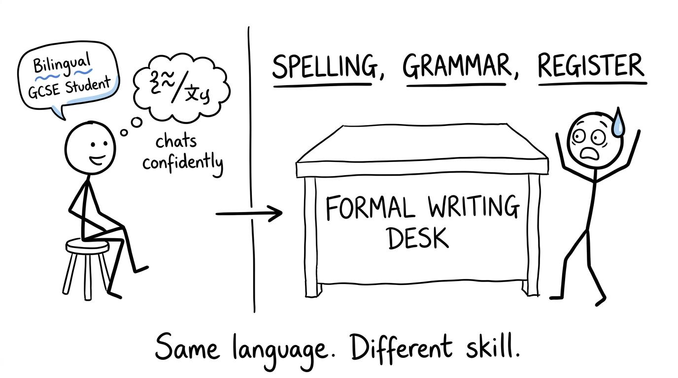 A fluent speaker discovers that formal writing is a different skill