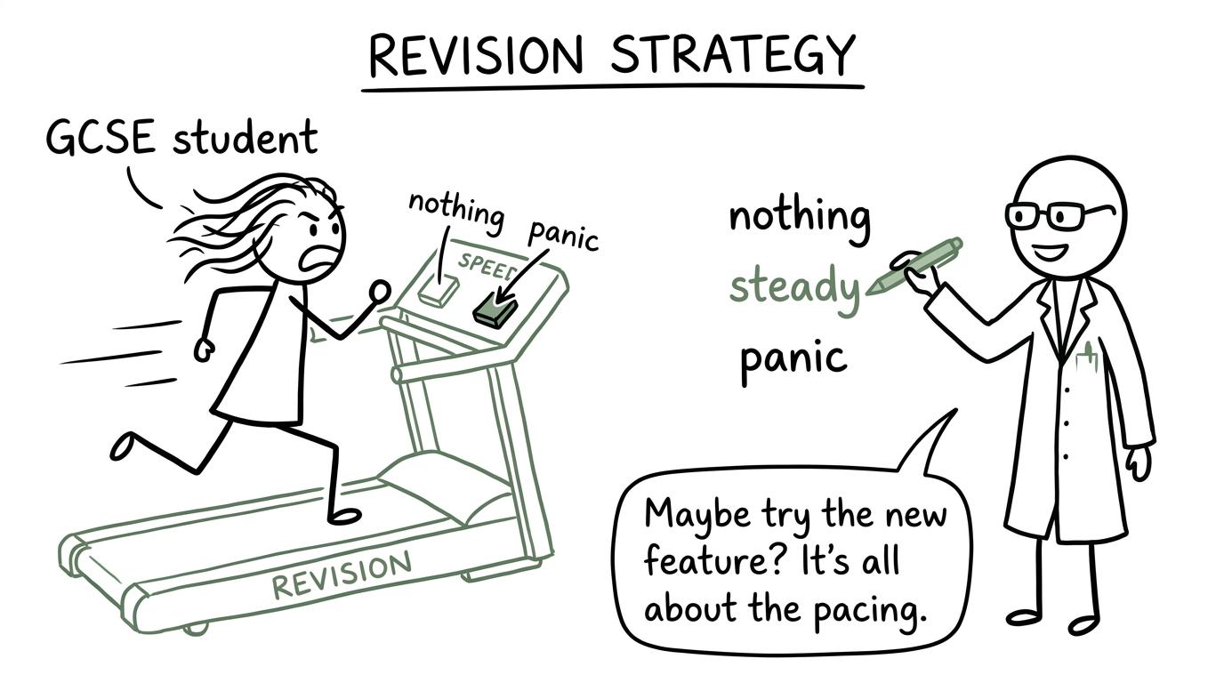 A revision treadmill gains a sensible steady setting between nothing and panic