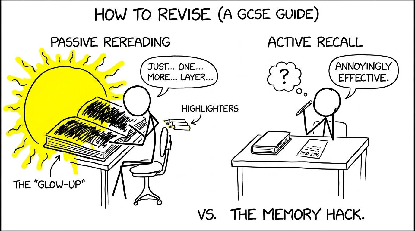 A student highlighting endlessly beside another student using active recall