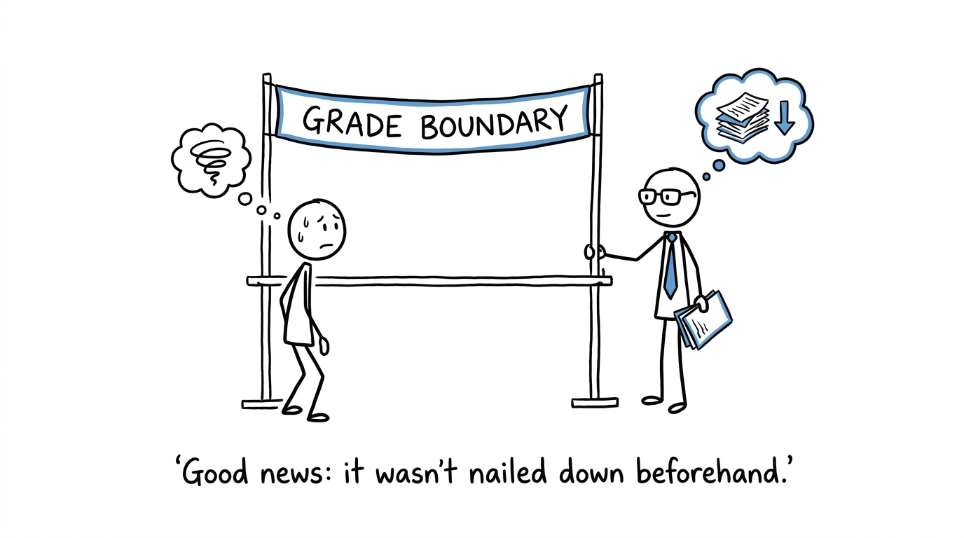 A student discovers that the grade boundary was not fixed before the examination