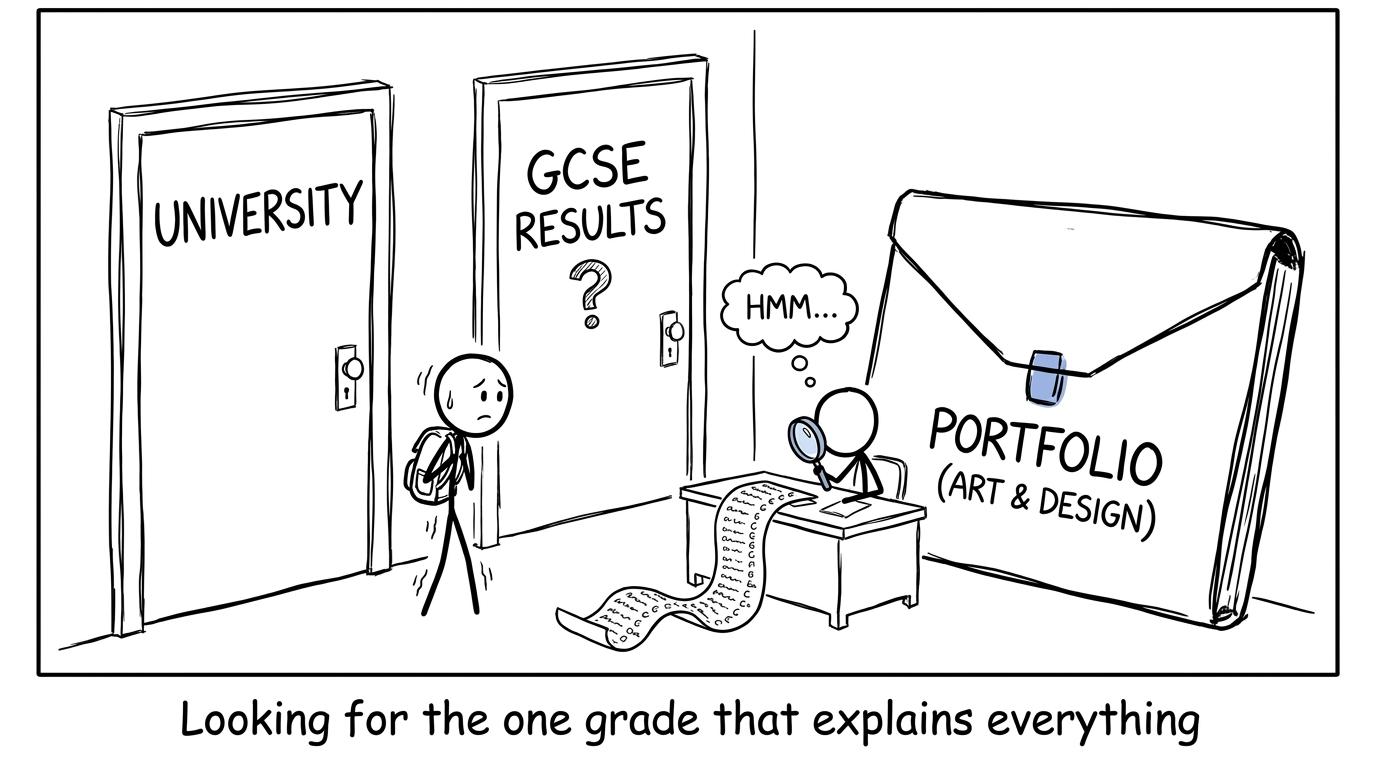 A student wonders whether one GCSE grade explains an entire university application