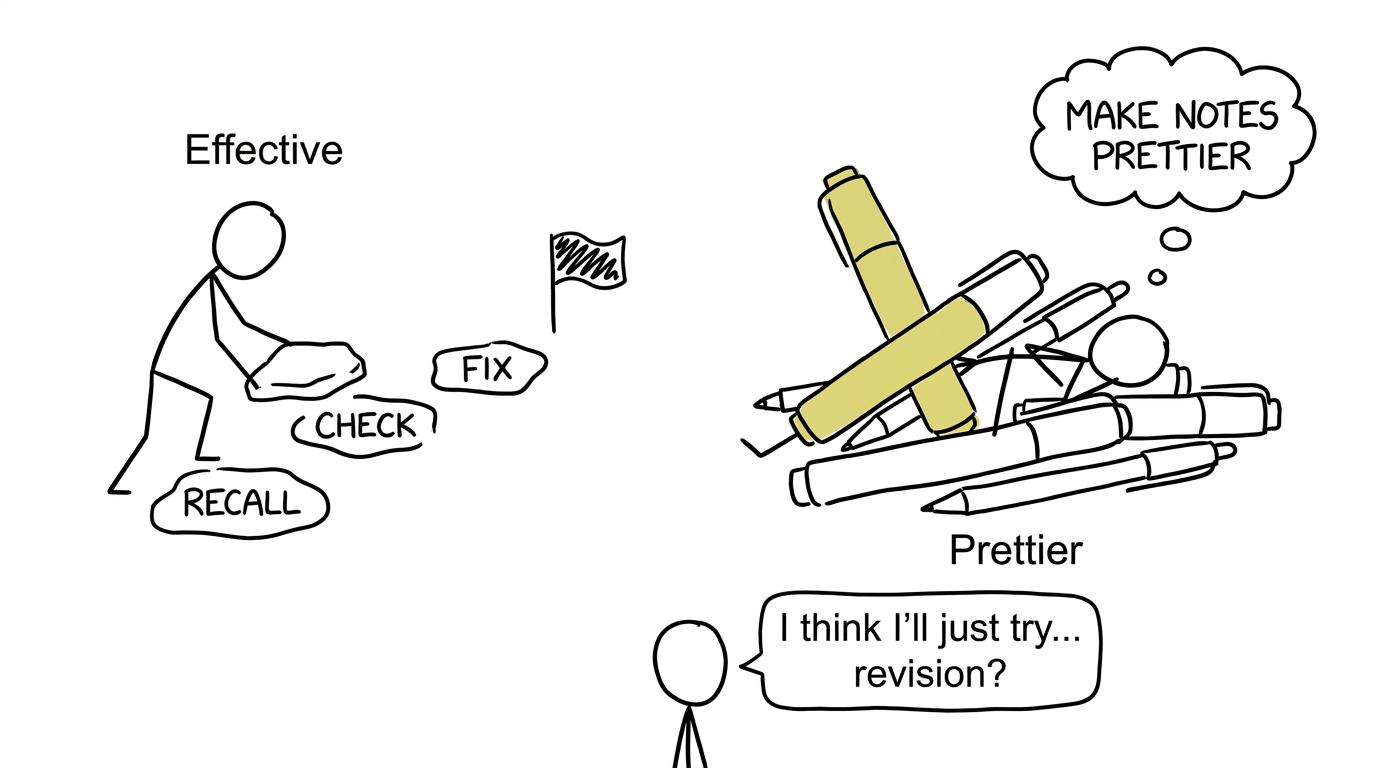 One student uses a recall path while another disappears beneath decorative highlighters
