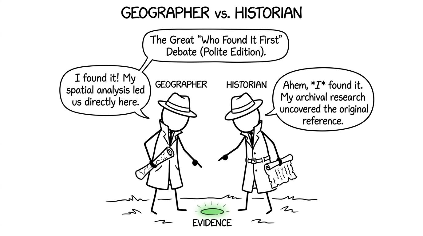 A geographer and historian investigating the same evidence