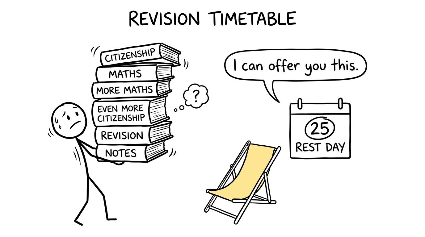 A revision timetable offering an overloaded student a rest day