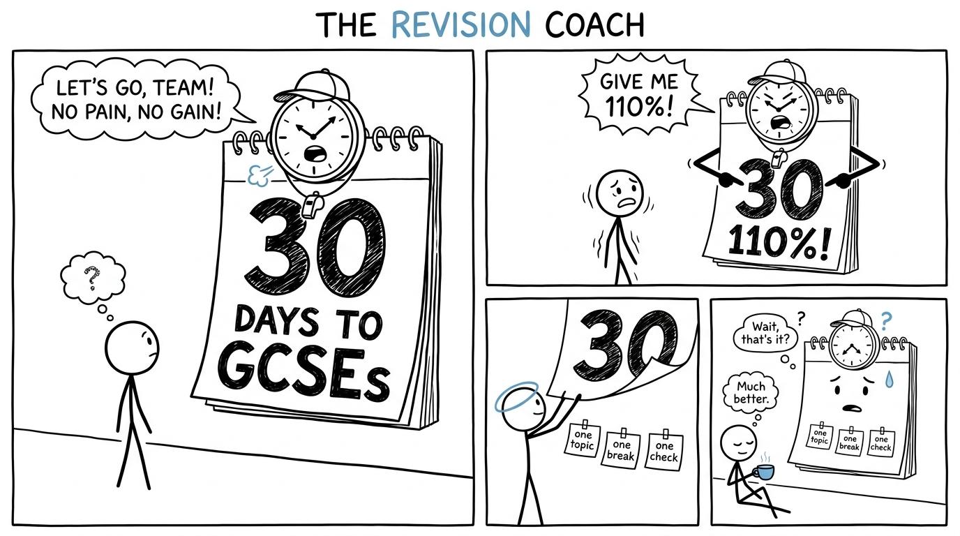 A student turns an alarming exam countdown into three manageable revision notes