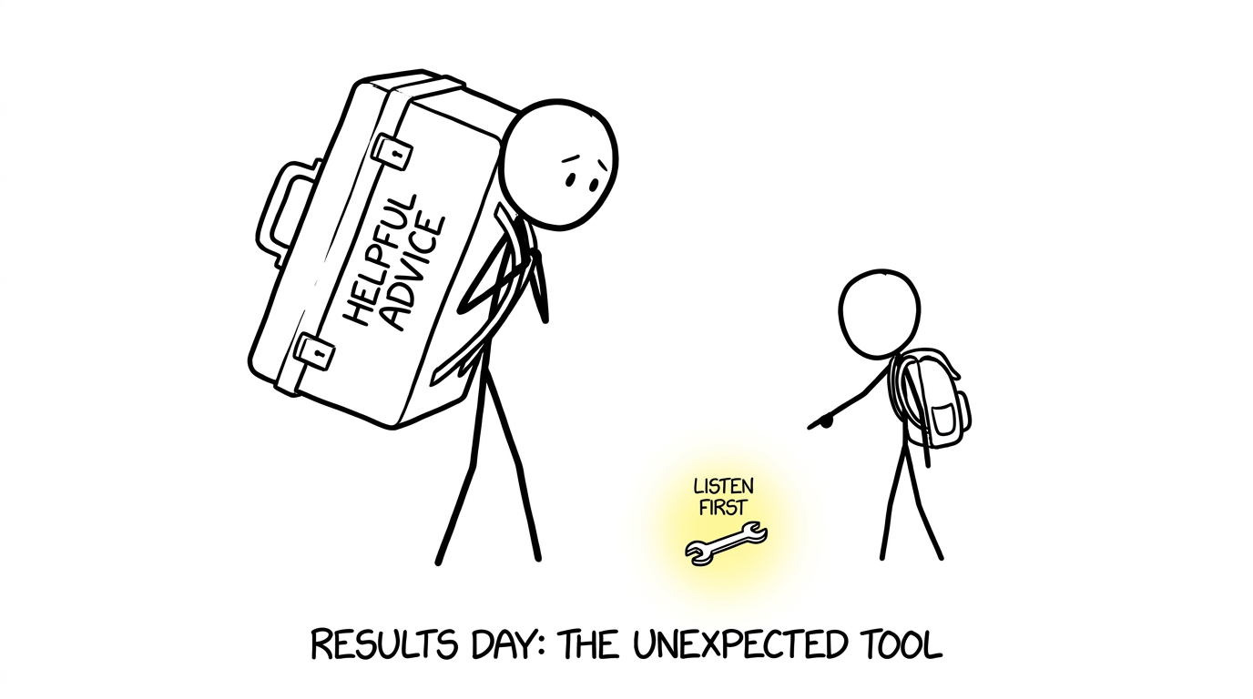 A well-meaning parent brings too many tools when listening is the useful one