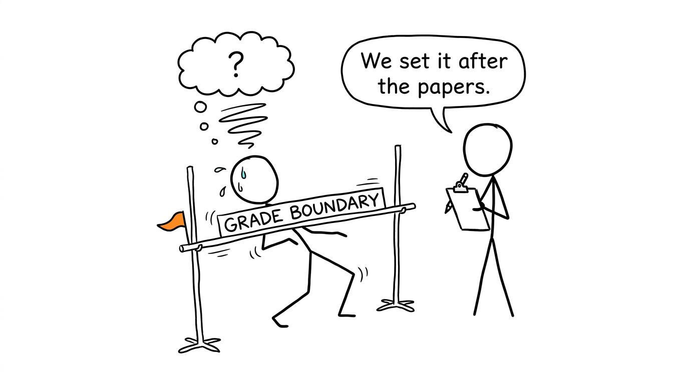 A student discovers that the grade-boundary bar moves between exam series