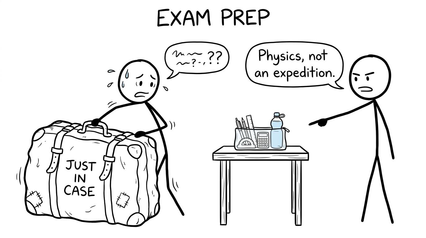 A student discovers that Physics needs a pencil case rather than an expedition suitcase