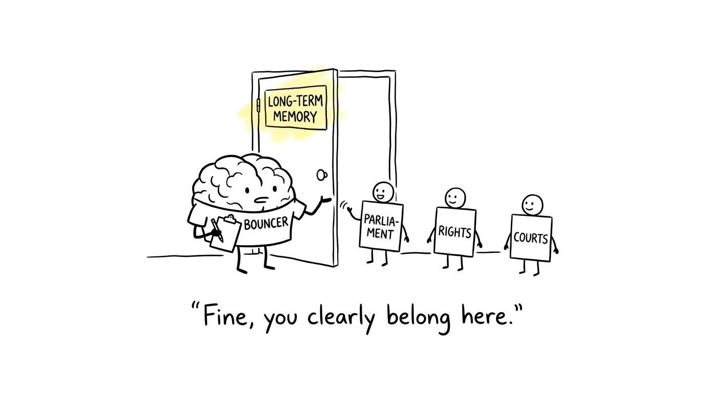 A cartoon brain finally admitting repeated Citizenship topics into long-term memory