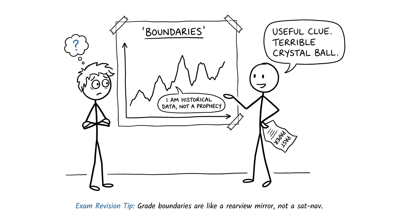A student learns that a historical grade-boundary chart is not a crystal ball