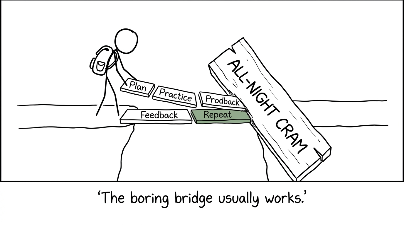 A student building a revision bridge from small repeatable habits
