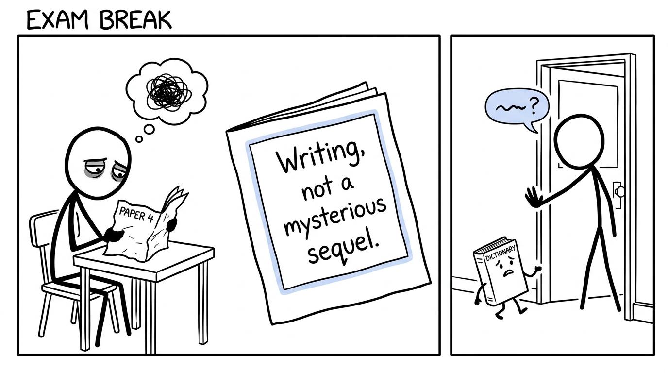 A student discovers that Paper 4 is writing rather than a mysterious sequel