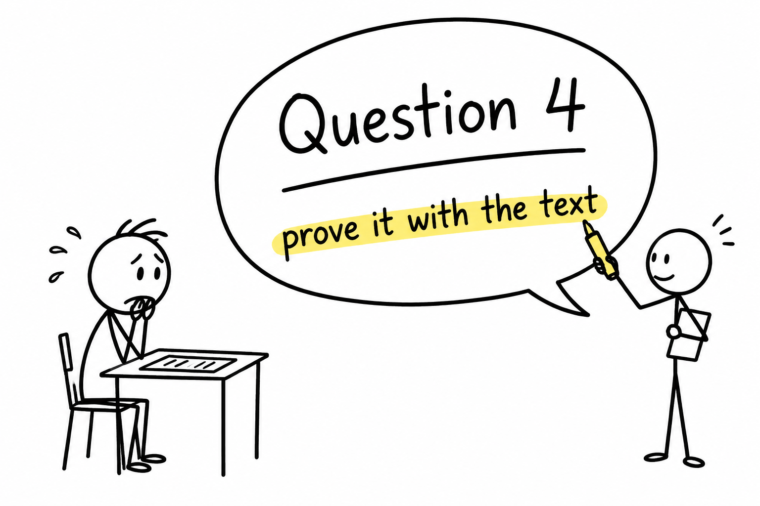 A student discovers that Question 4 mainly wants proof from the text