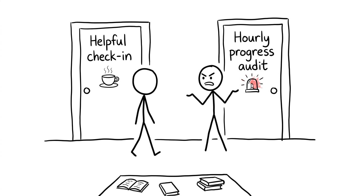 A student chooses a calm check-in instead of an hourly revision audit