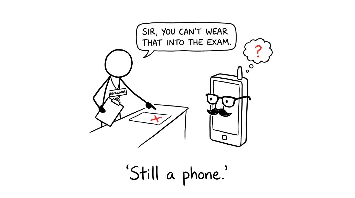 A disguised mobile phone failing to sneak past an invigilator