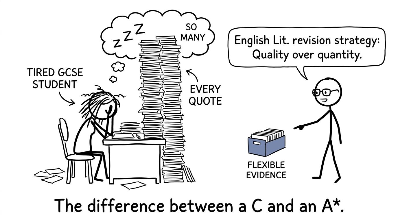 A student choosing flexible evidence over an impossible tower of quotation cards